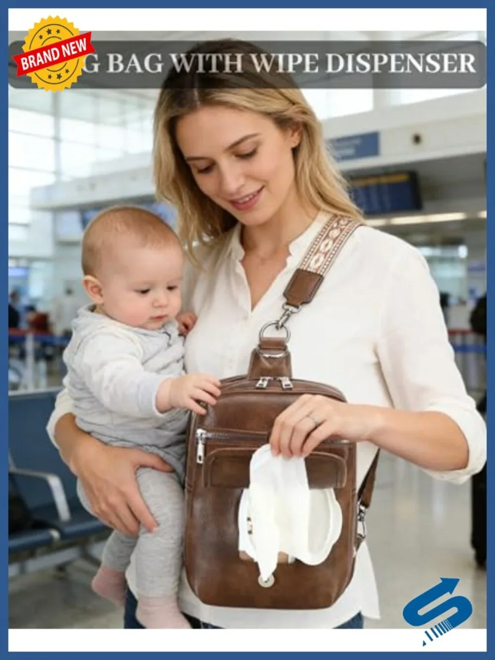 Mini Diaper Bag Crossbody Sling Purse - Vegan Leather Backpack with 2 Straps